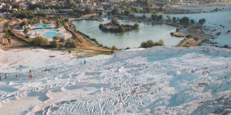 Pamukkale site overlooking the city below. 