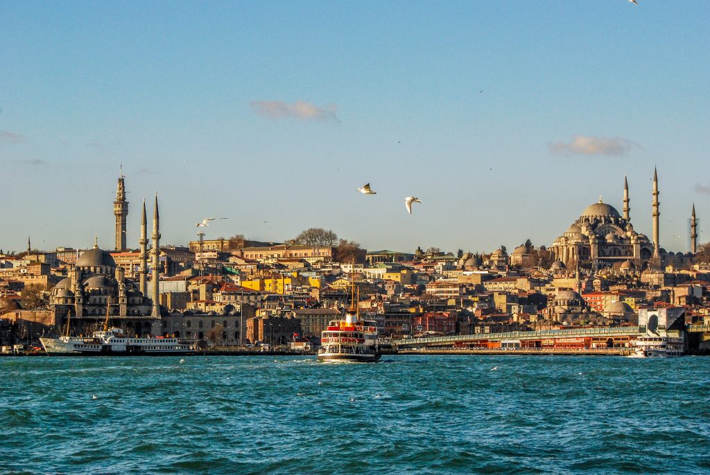 Eminonu in Istanbul, Turkey from the Bosphorus.