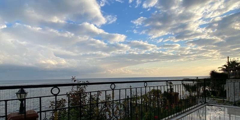 view of the black sea from our airbnb balcony on a cloudy day