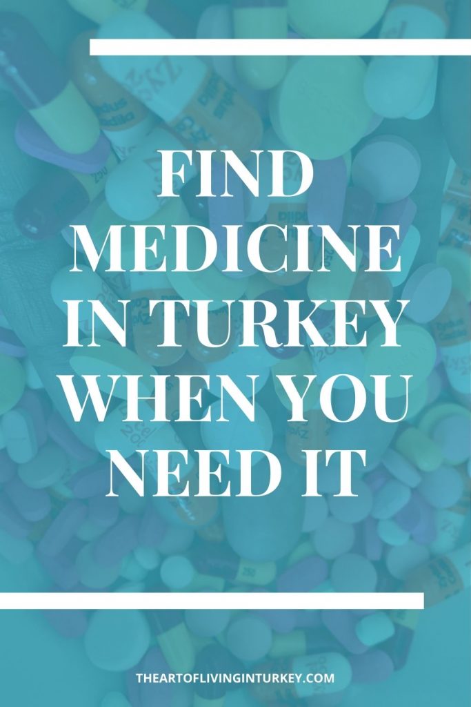 a pin for Medicine in Turkey post with the title on top of a blue overlayed background of pills