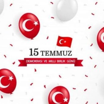 Confetti and Balloons with the Turkish flag on them. Celebrating 15 July