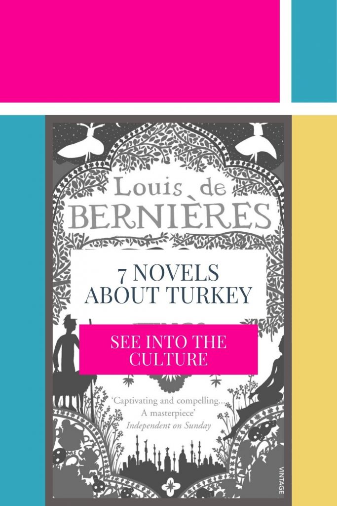 a pin for 7 great novels about Turkey with "Birds without wings" as the book in the center