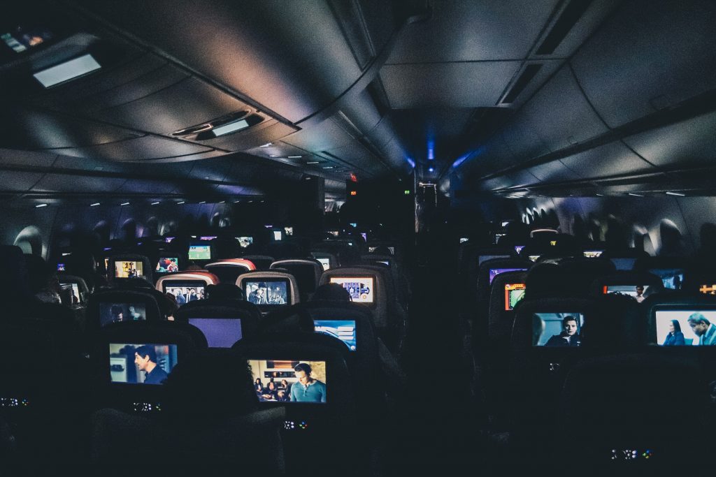 In-flight entertainment on plane