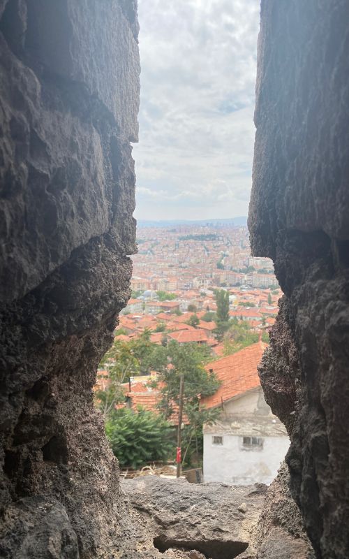 Peak through Ankara Castle wall