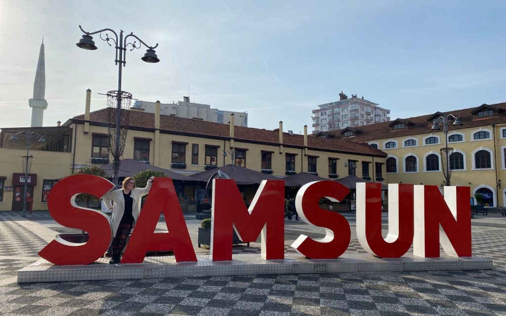 Me posing in the letters of a giant Samsun sign