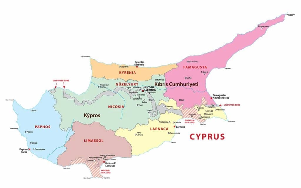 Map of Cyprus and the division between north and south