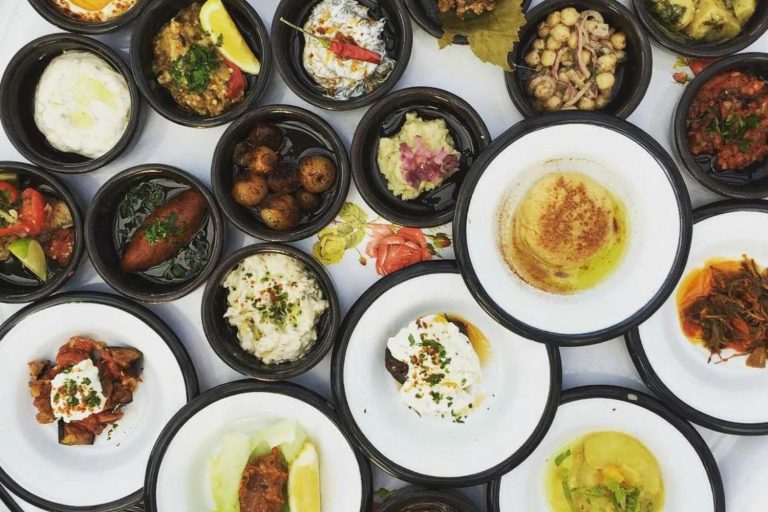 many different Turkish Meze on a table