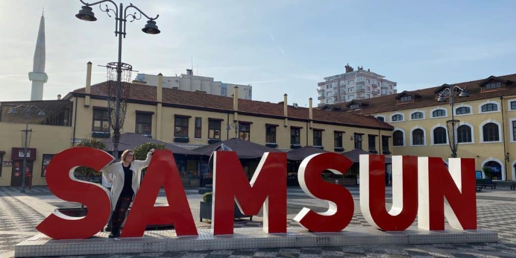 Giant Samsun letters with me posed in between