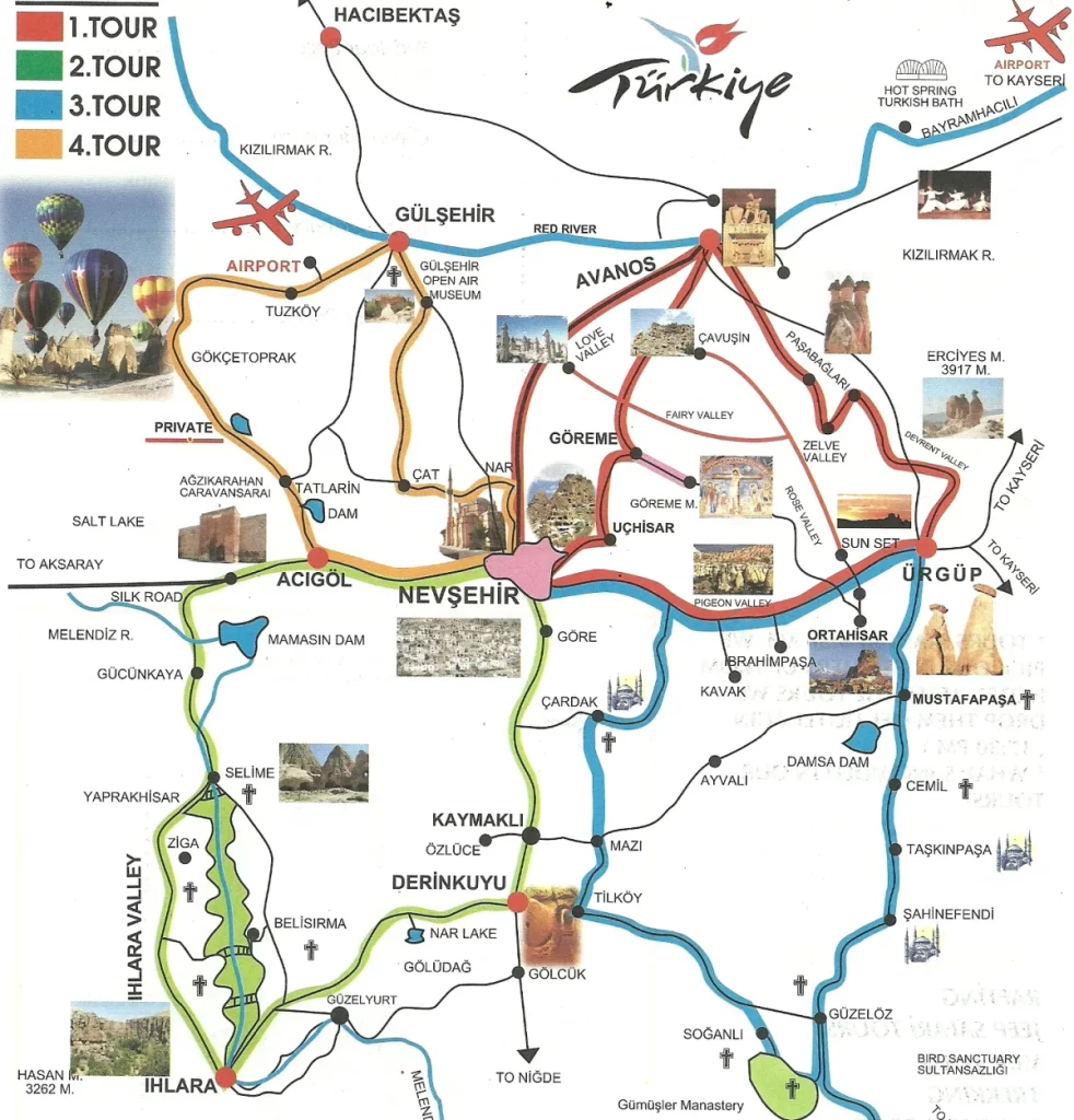 map of the different tours in cappadocia