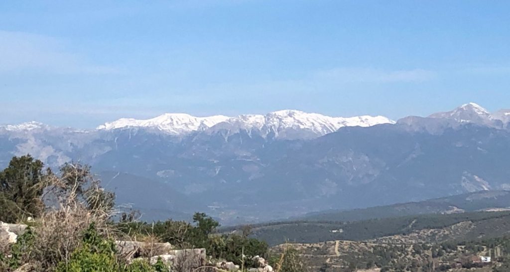 Snow covered mountains in February