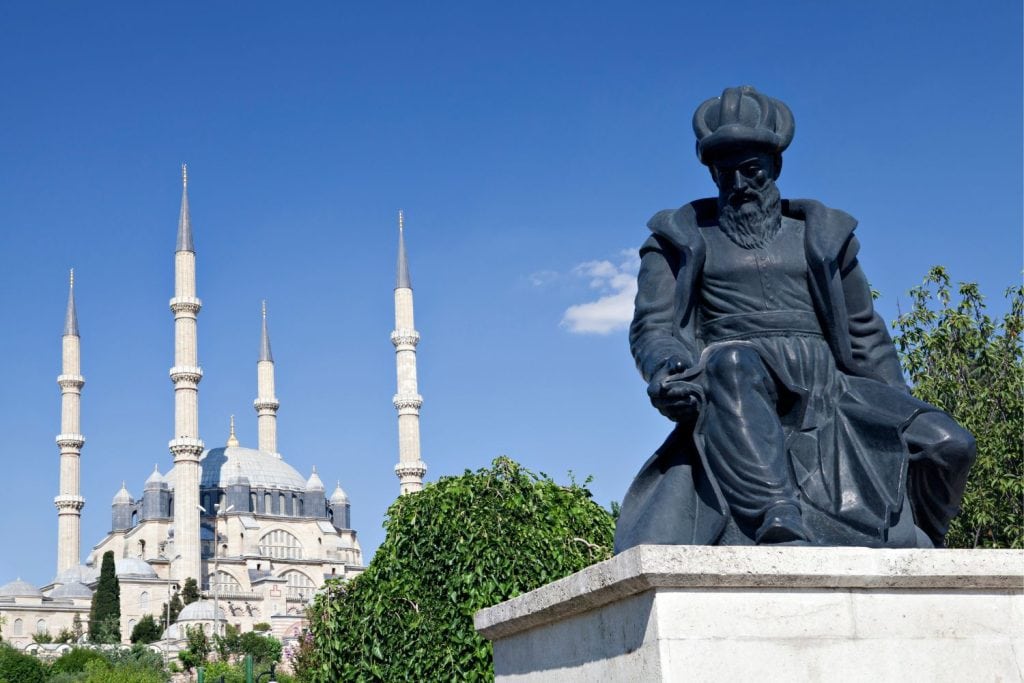 selimiye mosque and statue of its architect Mimar Sinan
