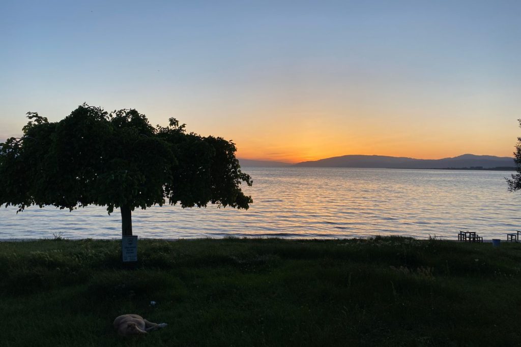Iznik Gol at sunset with a tree in the forefront