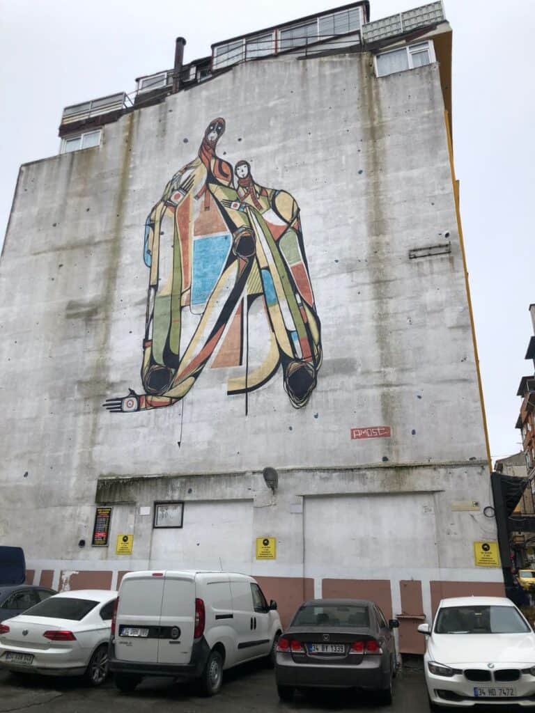 Kadıköy street art above a parking garage