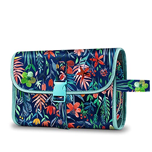 hanging toiletry bag with a beautiful navy and floral print. 
