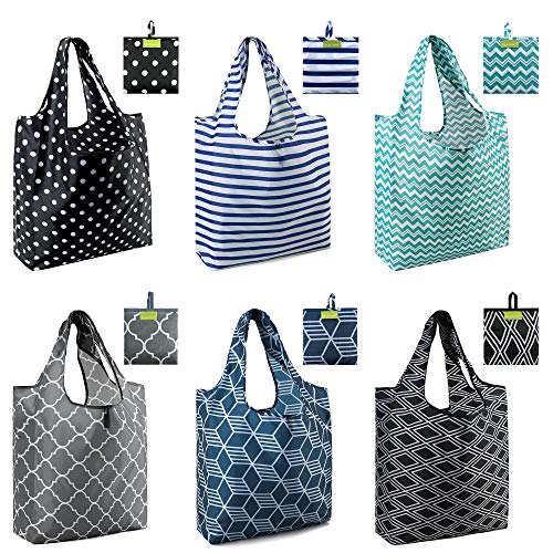 reusable shopping bags that fold really small in various patterns