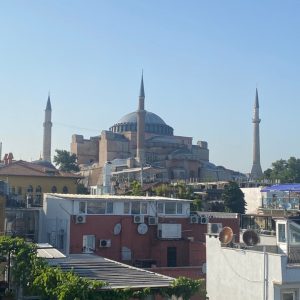 A view of the Hagia Sophia from the Mytra rooftop terrace