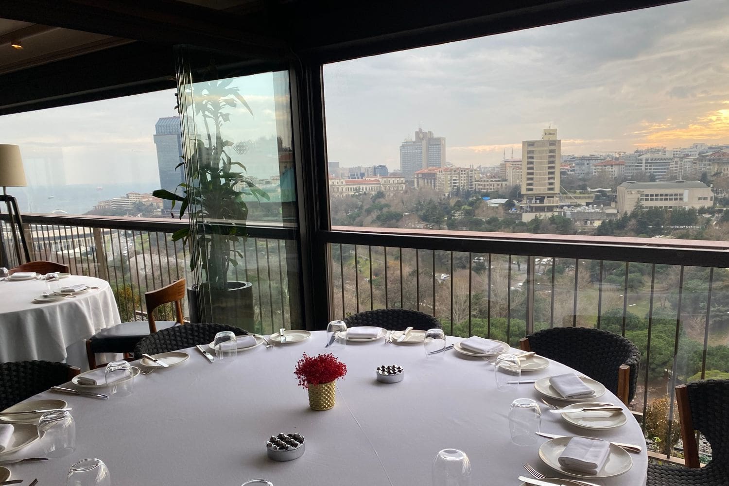 The view of the Bosphorus and Macka Park from Spago Restaurant, one of the rooftop restaurants in Istanbul