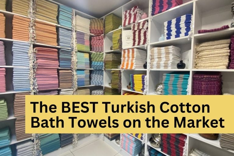 A photo of Jennifer's Hammam stock room of all the 100% Organic Turkish Cotton bath towels ranging in quality and colors and patterns.