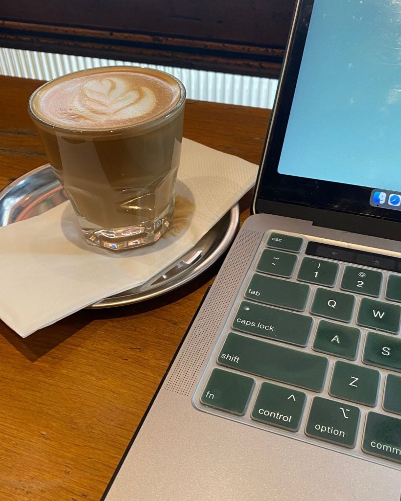 A computer and a coffee while I was working from a cafe in Istanbul