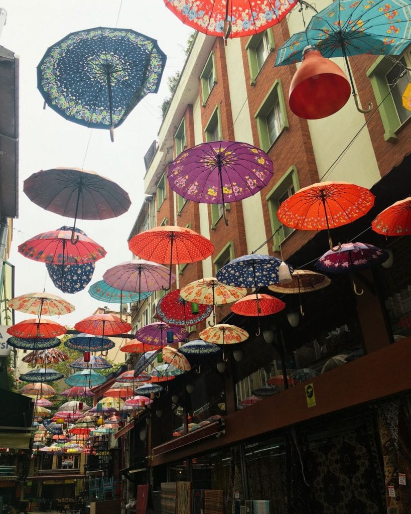 an umbrella street in Kadıköy