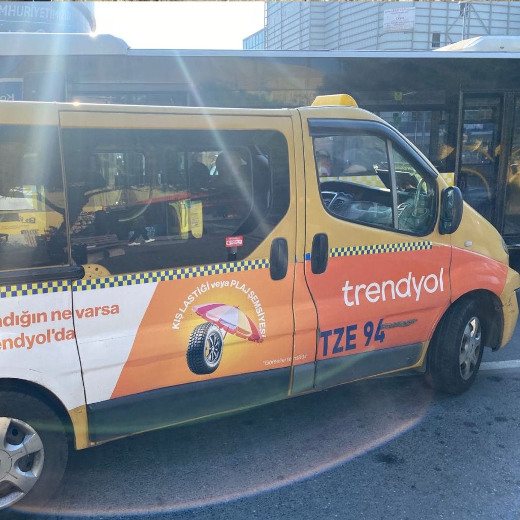 A shared taxi that goes on a set route in Istanbul.