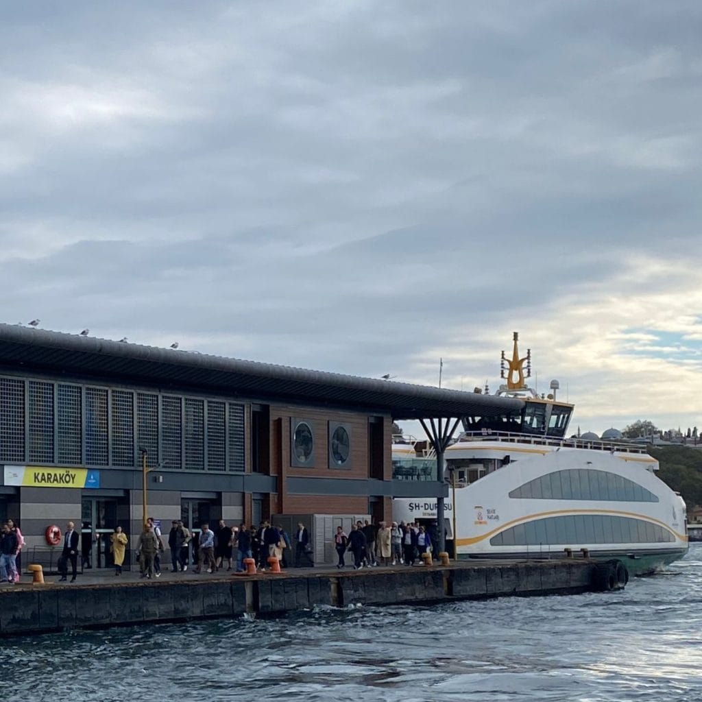 An Istanbul ferry docked in Karakoy port.