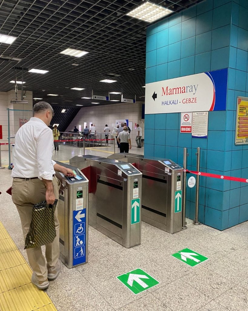 A turnstile to enter the Marmaray train in Istanbul.