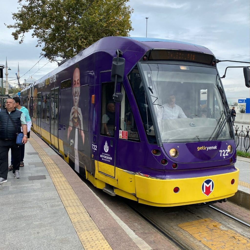 The modern tram that travels through the historic district.