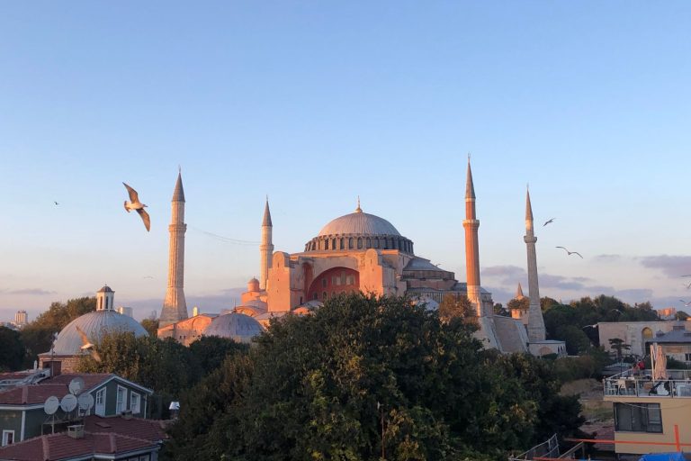 Aerial view of the Hagia Sophia Grand Mosque on a sunny day perfect on your three day Istanbul itinerary.