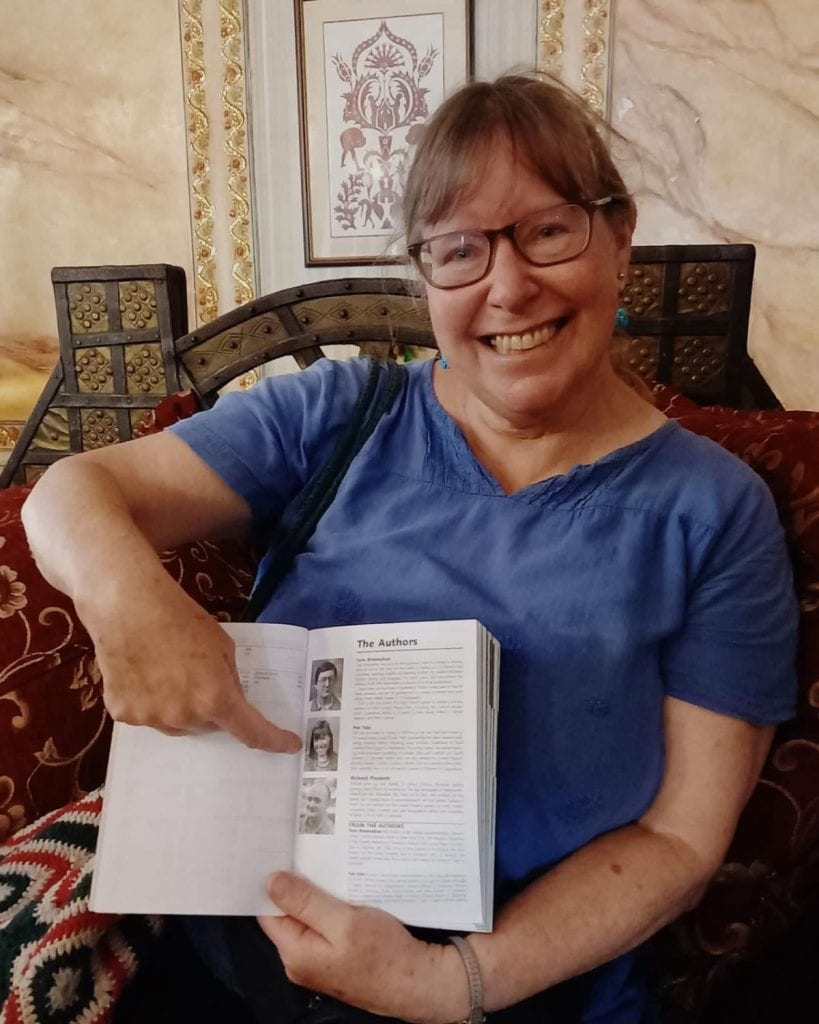 Pat Yale shows her author photo in the Lonely Planet guide to Turkey