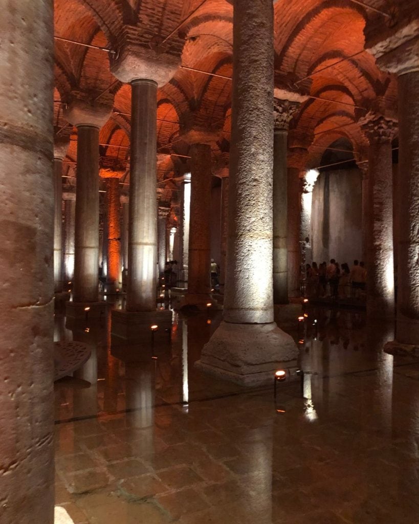 The mysteriously lit pillars of the underground Basilica Cistern